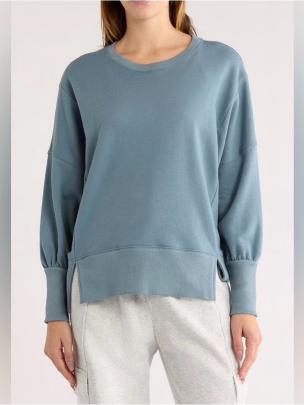 NWT Z by Zella Wind down terry volume pullover crewneck Split Hem